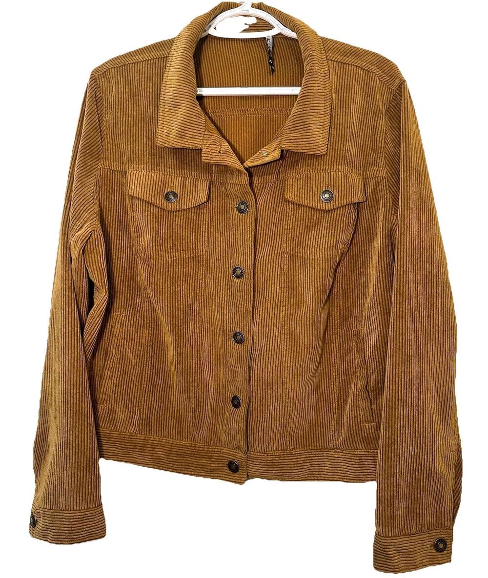 Zac & Rachel Women's Large Brown Corduroy Trucker Jacket Button Front Fall - Picture 2 of 7
